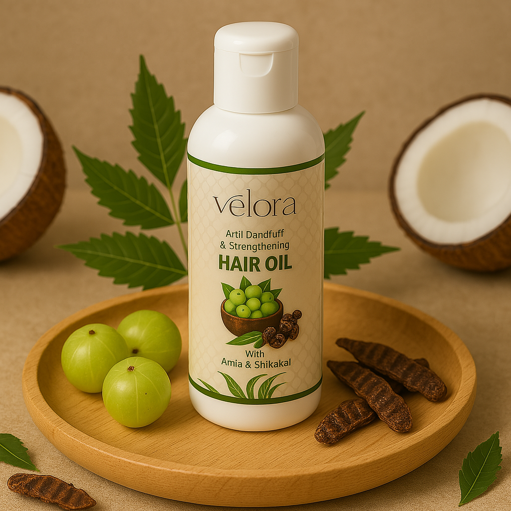 Vèlora Anti-Dandruff & Strengthening Hair Oil – With Amla & Shikakai